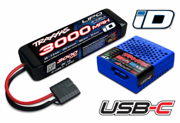 Traxxas Laddare USB-C & 2S 7.4v LiPo 3000mAh Batteri Combo i gruppen RADIOSTYRD BIL / Tillbehr / Batterier hos Rynosx4 Hobbyshop AB (422985-2S)