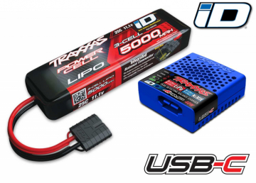 Traxxas Laddare USB-C och 3S 11,1v 5000mAh LiPo Batteri Combo i gruppen Elektronik / Batterier & laddare / Batterier / Li-Po hos Rynosx4 Hobbyshop AB (422985-3S)